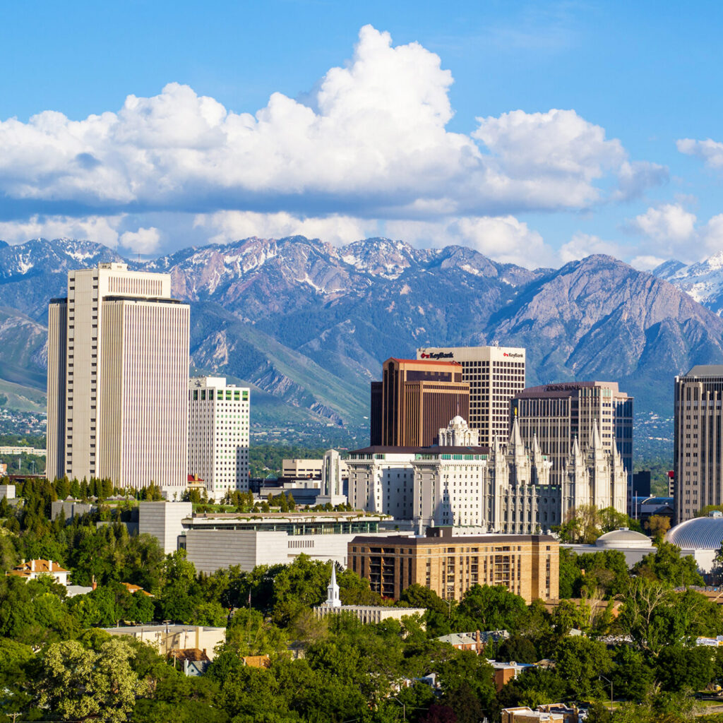 Salt Lake City skyline with Wasatch Mountains