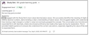 MagicSchoolAI summary of a student conversation with a study bot