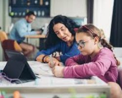 Parent helping child with homework
